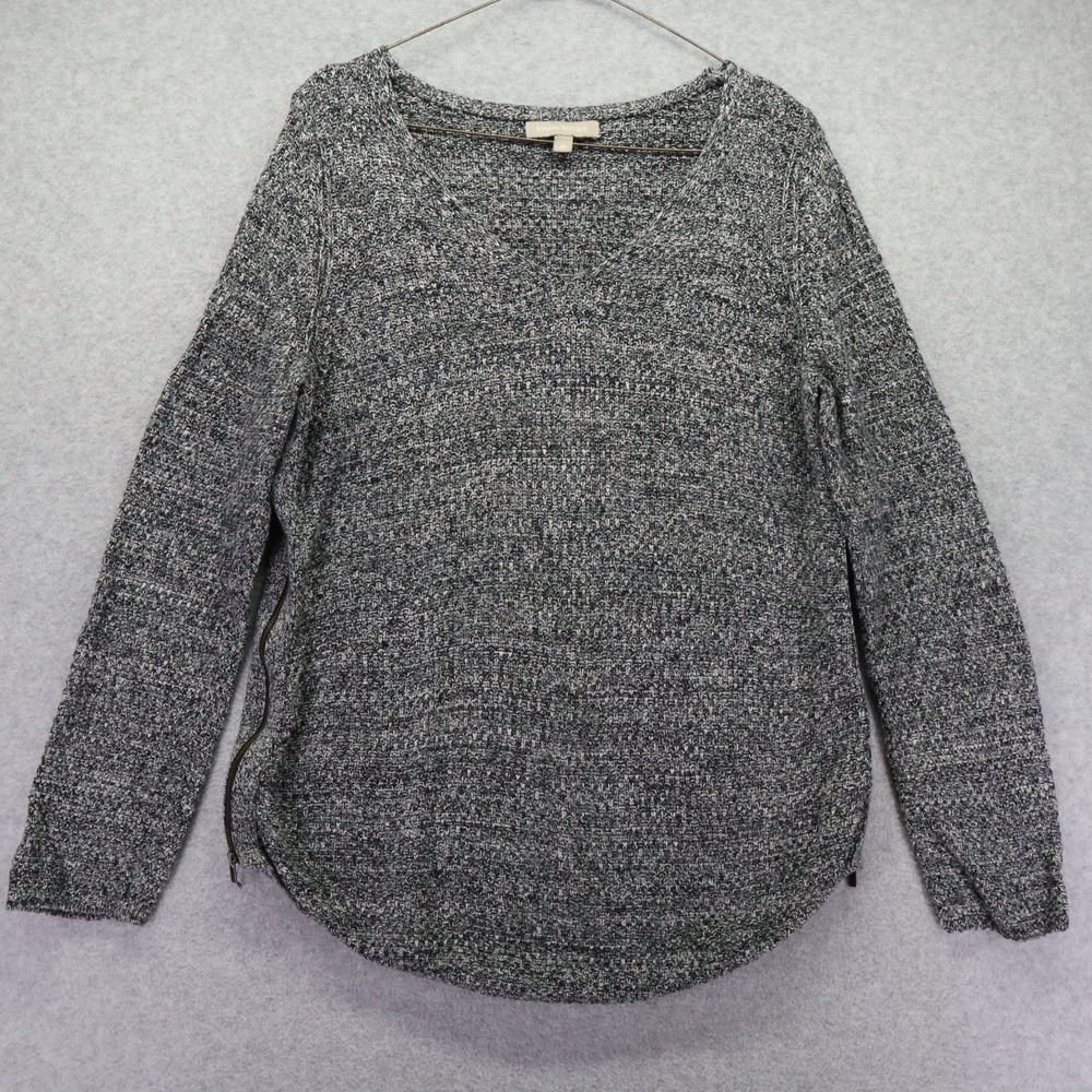 Banana Republic Sweater Womens Medium Side Zip Pullover Scoop Neck Heather Gray